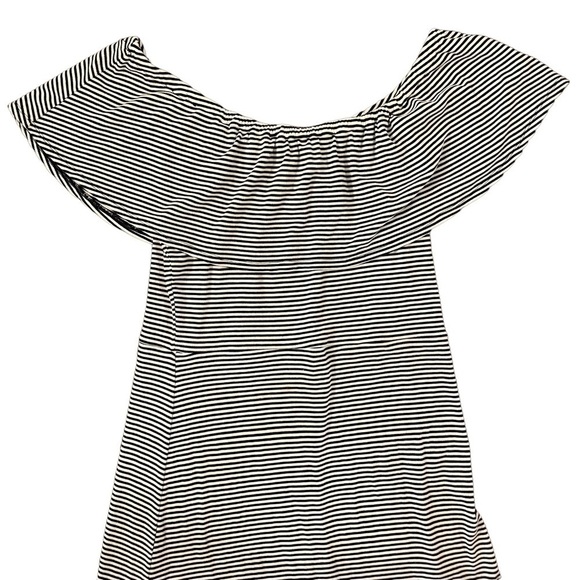 Michael Kors Ribbed Off the Shoulder Midi Dress, Navy Stripe, Size L - Picture 3 of 7